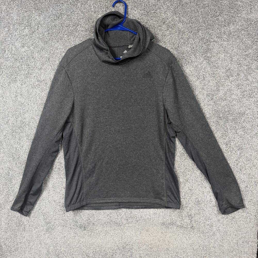 Adidas Energy Running Hoodie Mens L Gray Climalite Funnel Neck Fleece Athletic